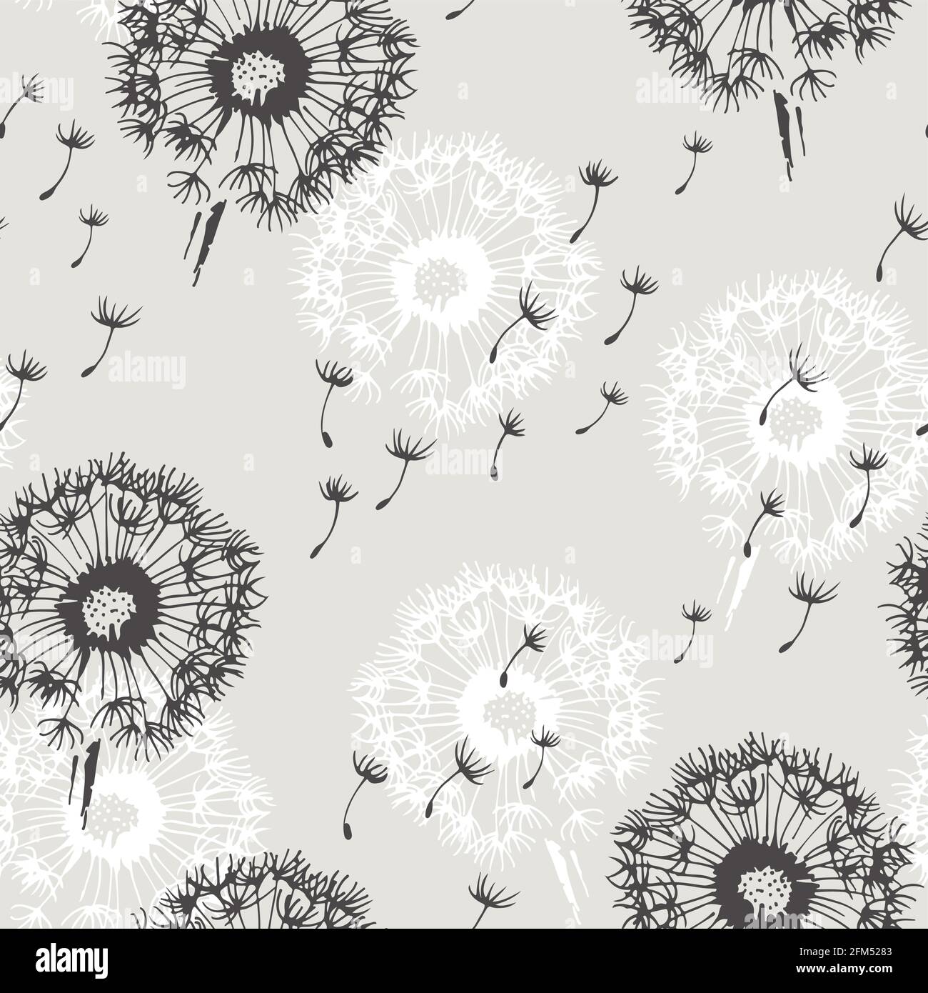 Dandelion mit fliegenden Samen Vektor nahtlosen Hintergrund, Blume Illustration isoliert auf weißem Hintergrund Stock Vektor