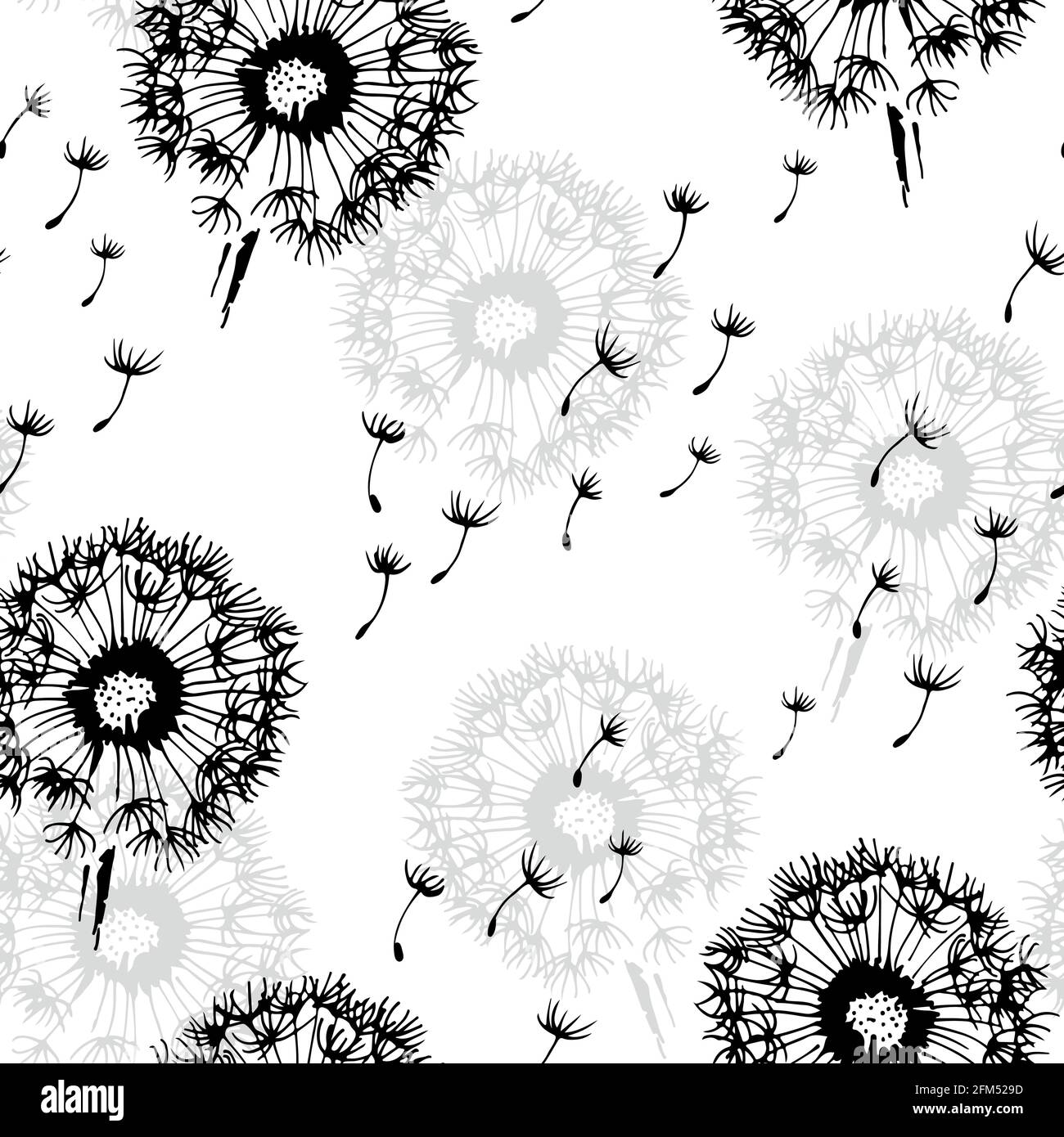 Dandelion mit fliegenden Samen Vektor nahtlosen Hintergrund, Blume Illustration isoliert auf weißem Hintergrund Stock Vektor