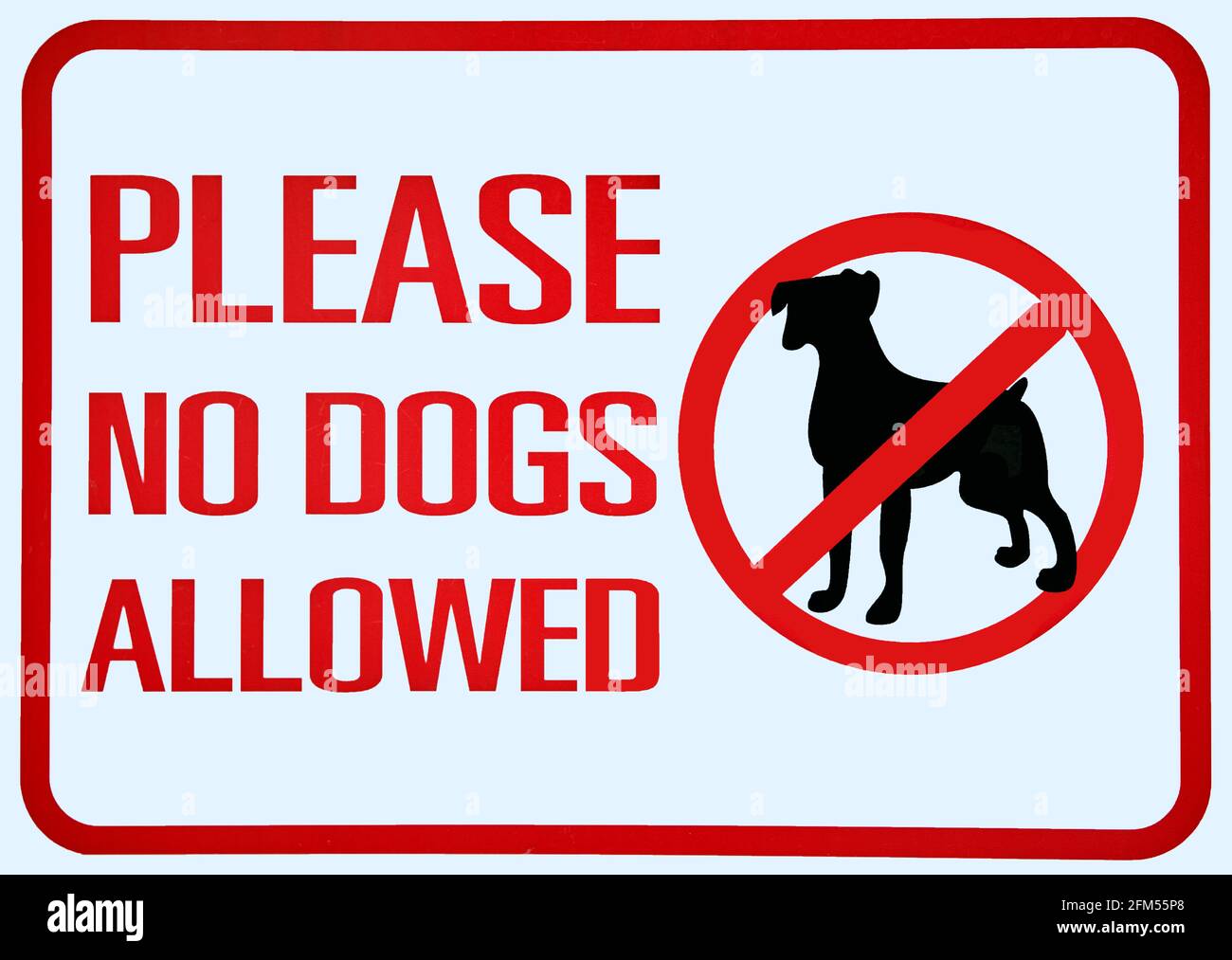 Keine Hunde erlaubt Schild - rot auf weißem Hintergrund Stockfoto