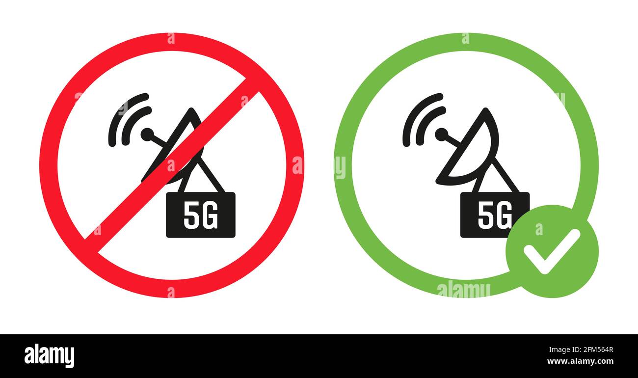 Erlaubte und verbotene 5g WiFi Zeichen Vektor flache Illustration. Modernes  Verbotssymbol für drahtlose Netzwerke. 5G Wi-Fi-Symbole in  durchgestrichenen roten Kreis, in grünen Kreis. Internet erlauben und  verboten Stock-Vektorgrafik - Alamy