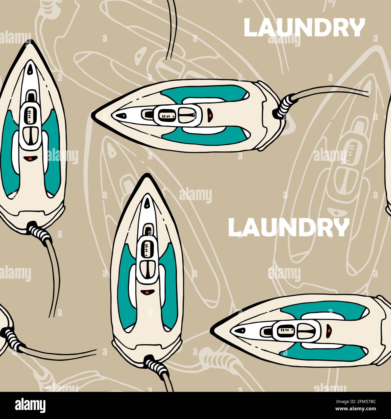 Elektrischer Eisenvektor Skizze nahtloses Muster, handgezeichnete Illustration isoliert auf weißem Hintergrund Stock Vektor
