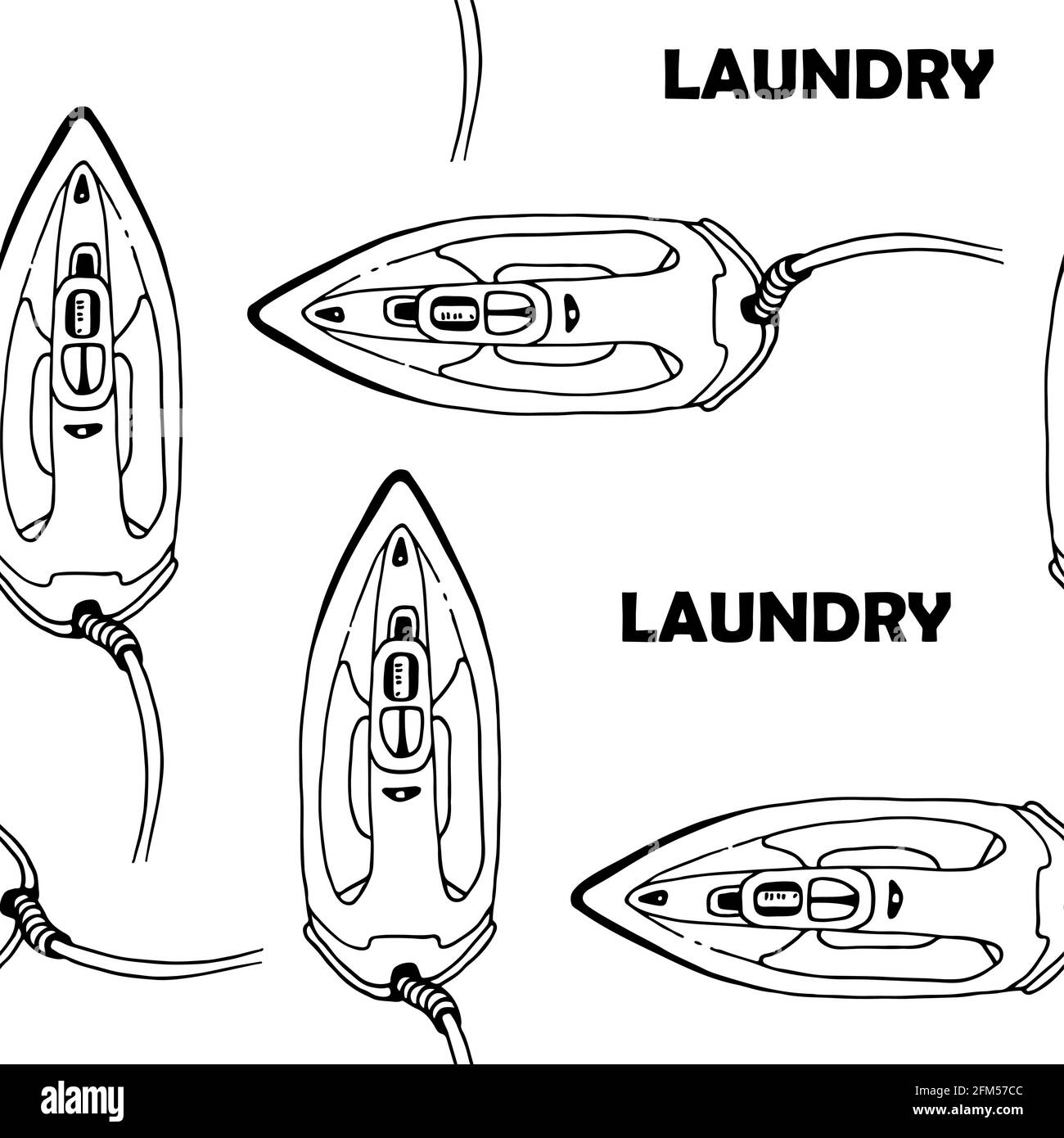 Elektrischer Eisenvektor Skizze nahtloses Muster, handgezeichnete Illustration isoliert auf weißem Hintergrund Stock Vektor