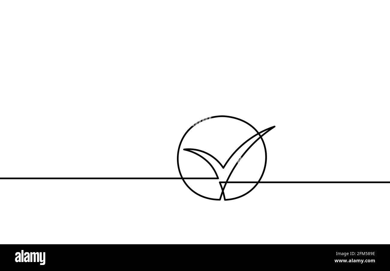 Einzelne durchgehende Linie Check Symbol Silhouette. Genehmigter Test korrektes Design des Konzepts für das richtige Element. Ein Skizzenvektor mit Doodle-Umrisszeichnung Stock Vektor