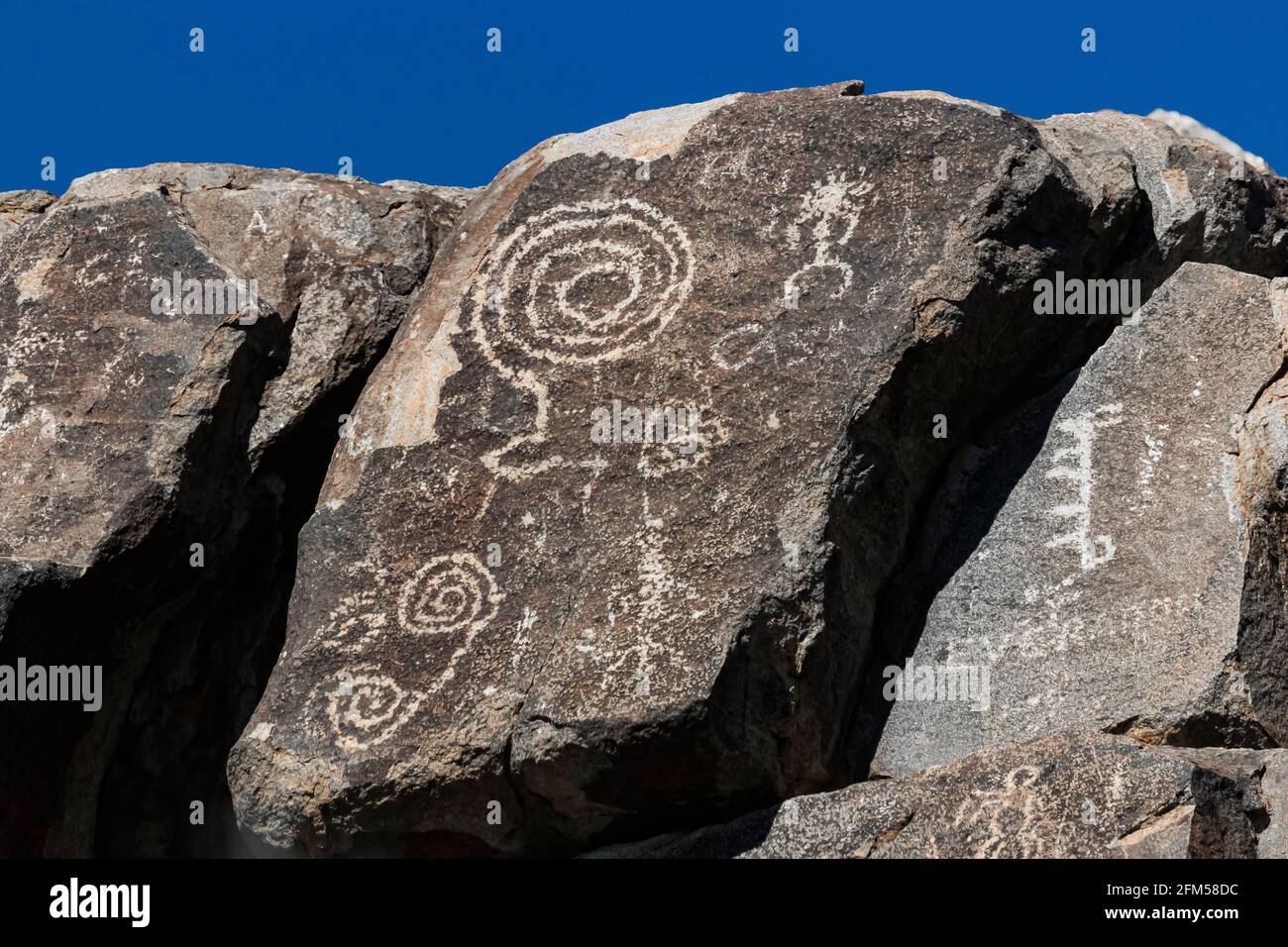 Petroglyphen am Signal Hill, von Hohokam-Leuten von 450 bis 1450 u.Z., Saguaro National Park, Tucson Mountain District, Arizona, USA Stockfoto