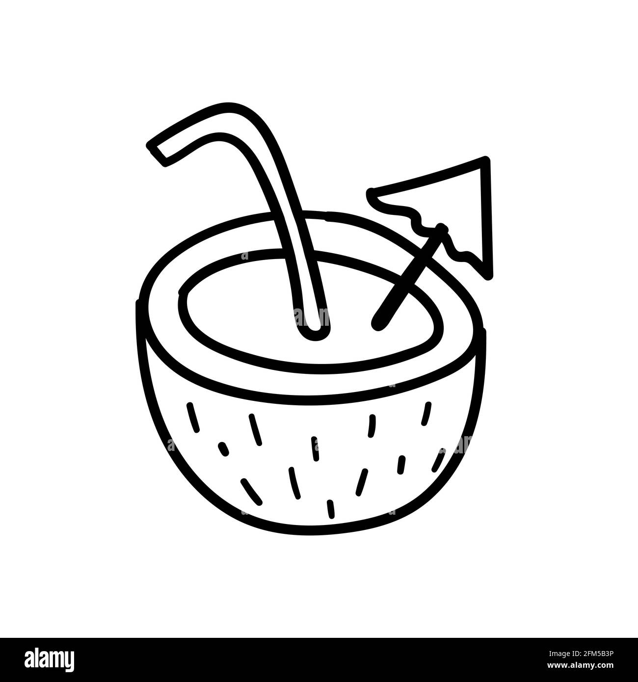 Kokosnuss-Cocktail mit Regenschirm im Doodle-Stil Stock Vektor