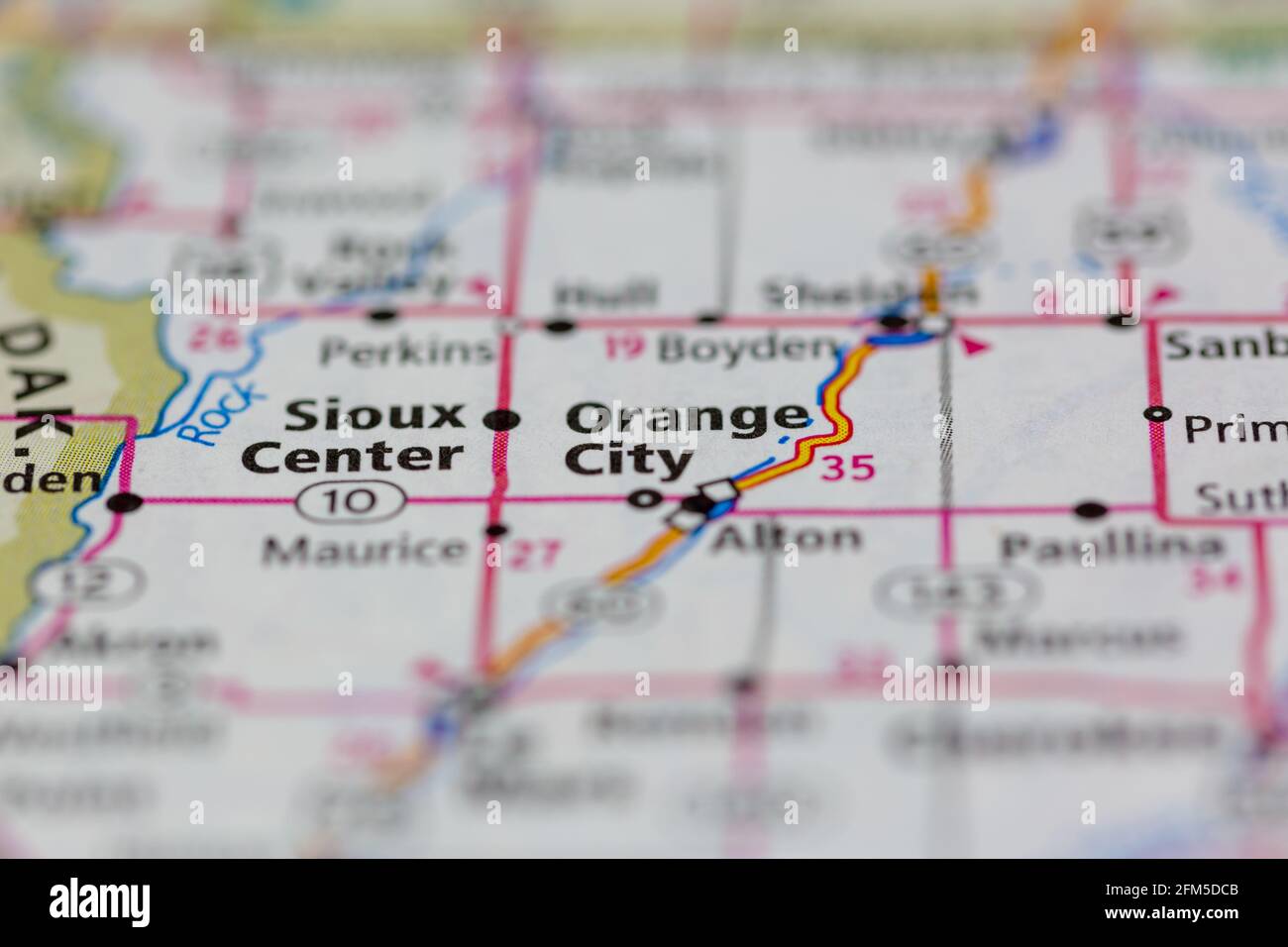 Orange City Iowa USA auf einer Geographie-Karte oder angezeigt Straßenkarte Stockfoto