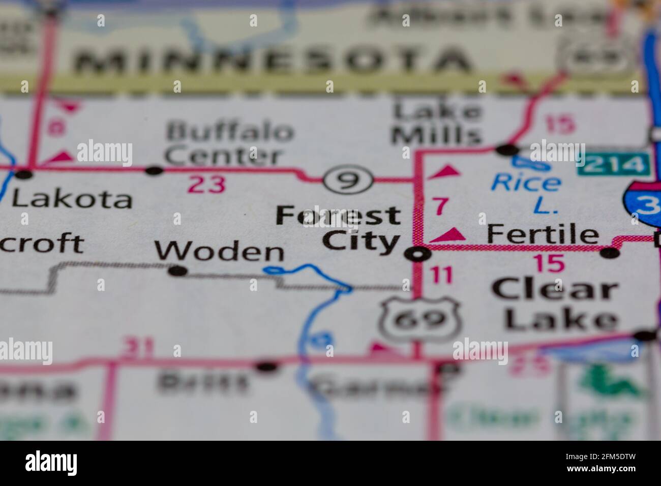 Forest City Iowa USA auf einer Geographie-Karte oder angezeigt Straßenkarte Stockfoto