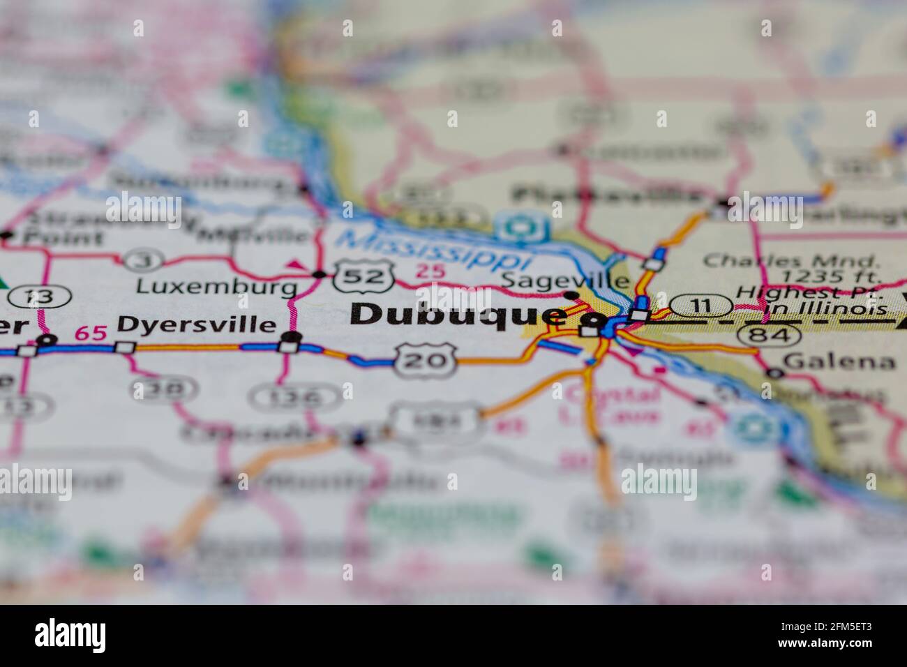 Dubuque Iowa USA auf einer geografischen Karte oder Straße angezeigt Karte Stockfoto