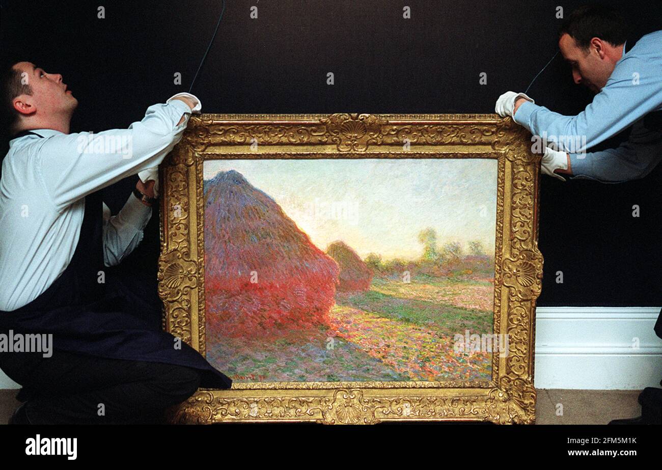 MONET'S HAYSTACKS, DIE LETZTEN SONNENSTRAHLEN, ZU SEHEN IN SOTHEBY'S, FÜR EINEN VERKAUF AM 26. JUNI. ER WIRD AUF 5,000,000- 7,000,000 GESCHÄTZT. 26.4.01 PIC:JOHN VOOS Stockfoto