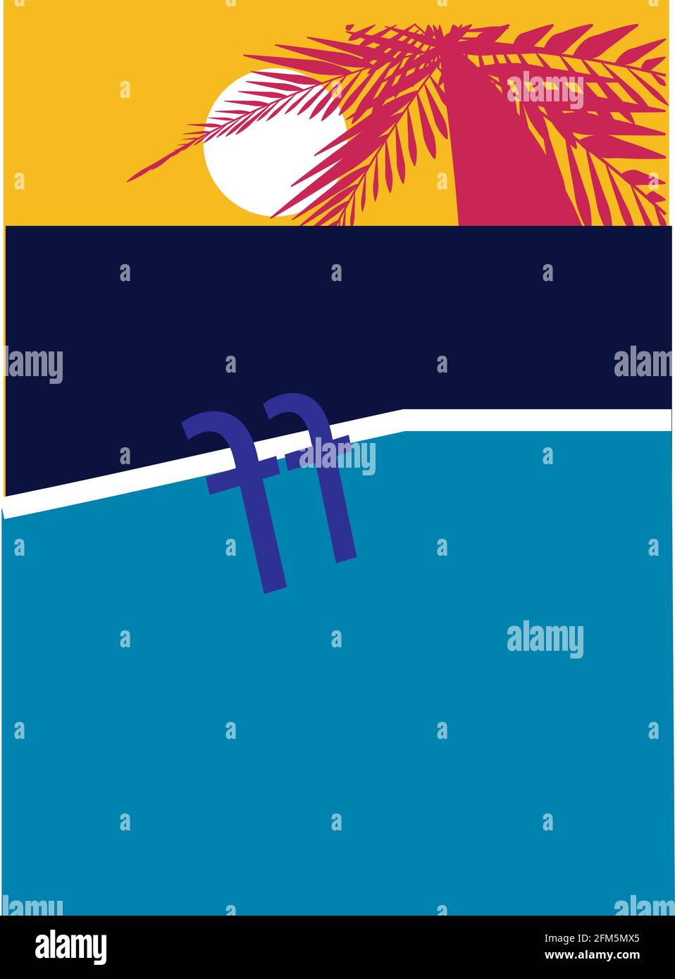 Abbildung eines Pools mit dem facebook-Logo und einem Rosa Palme Stock Vektor