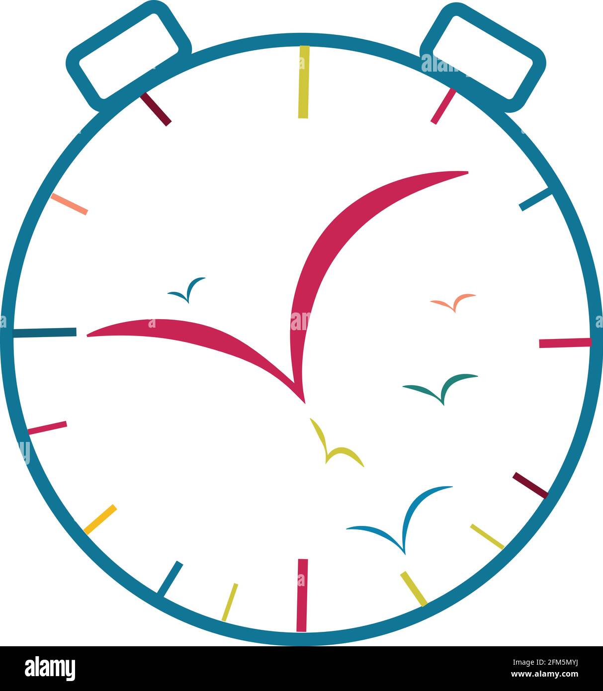 Illustration einer Uhr aus Vögeln, für die surrealistische Vorstellung, dass Zeit subjektiv ist Stock Vektor