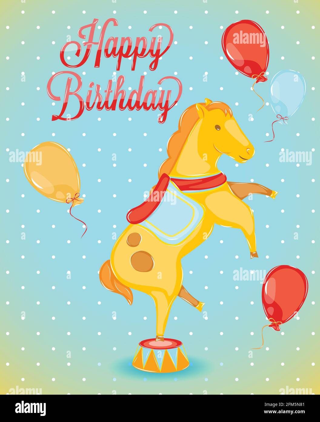 Geburtstagskarten-Zirkus mit Pferden im Vintage-Stil Stock Vektor