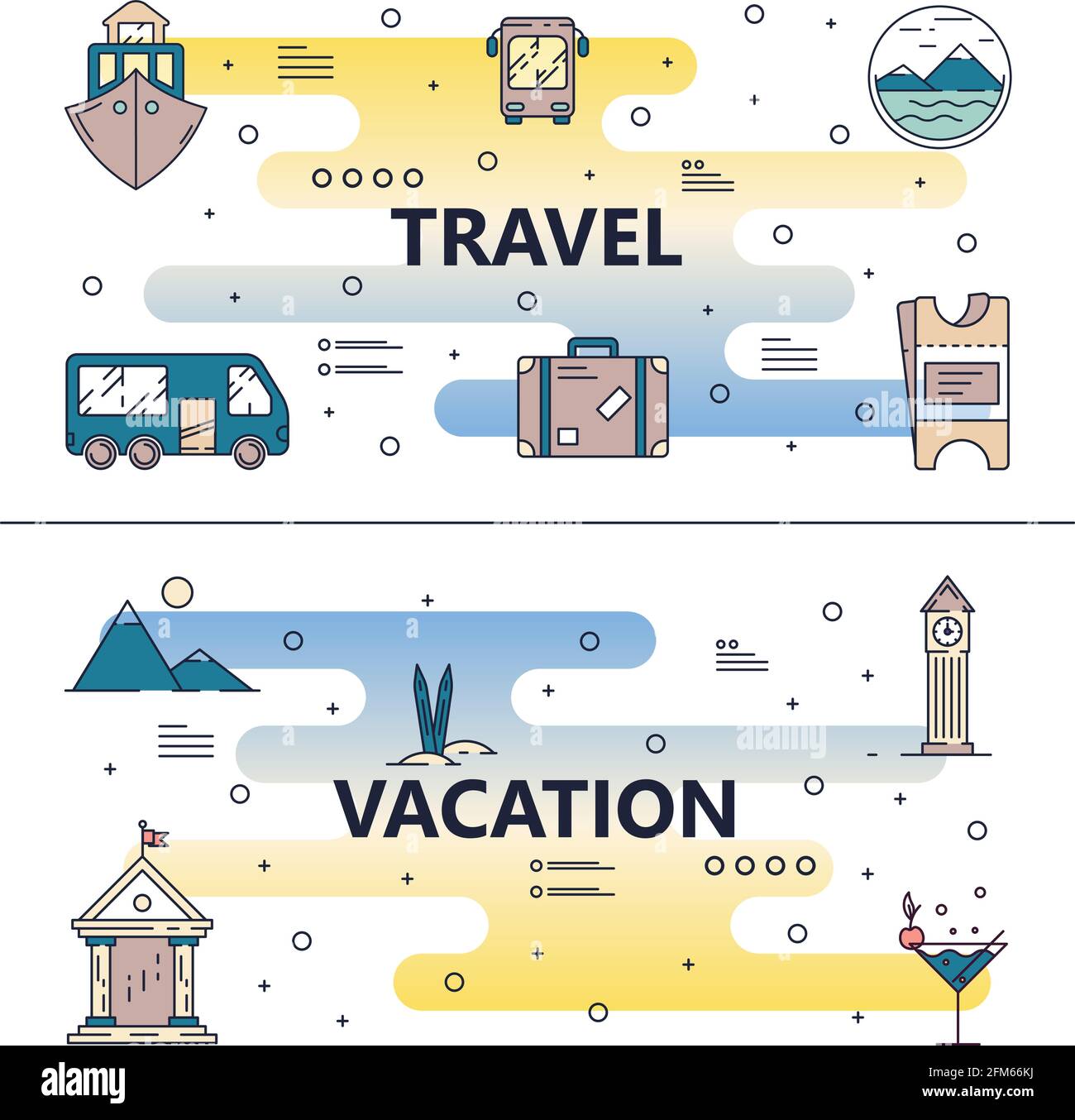 Vector dünne Linie Reise Poster Banner Vorlage Set Stock Vektor