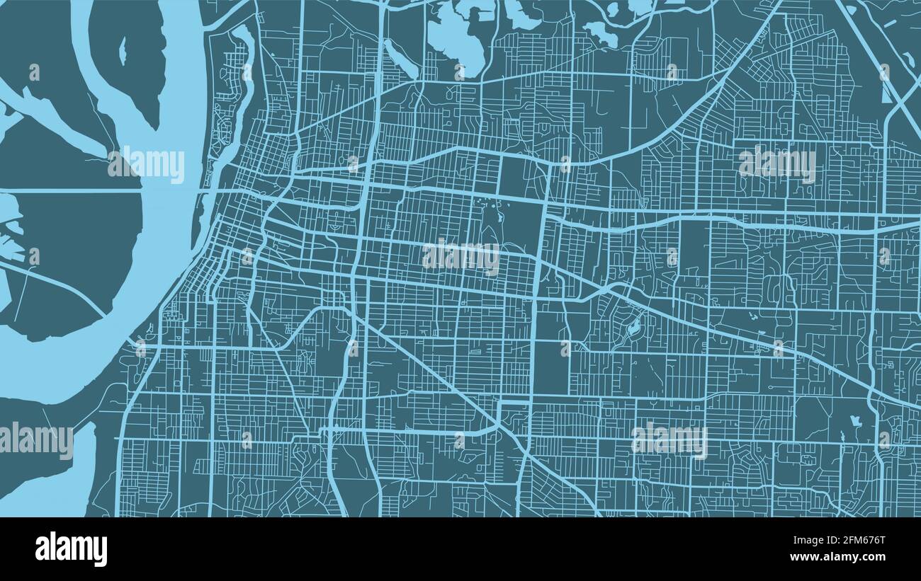 Skyblue und blau Memphis Stadtgebiet Vektor Hintergrundkarte, Straßen und Wasser Kartographie Illustration. Breitbild-Anteil, digitales flaches Design Stock Vektor