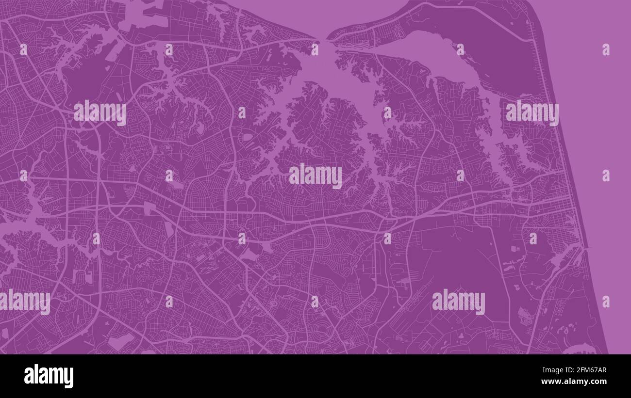 Pink Virginia Beach Stadtgebiet Vektor Hintergrundkarte, Straßen und Wasserkartographie Illustration. Breitbild-Proportion, digitale Flat-Design-Streetmap. Stock Vektor