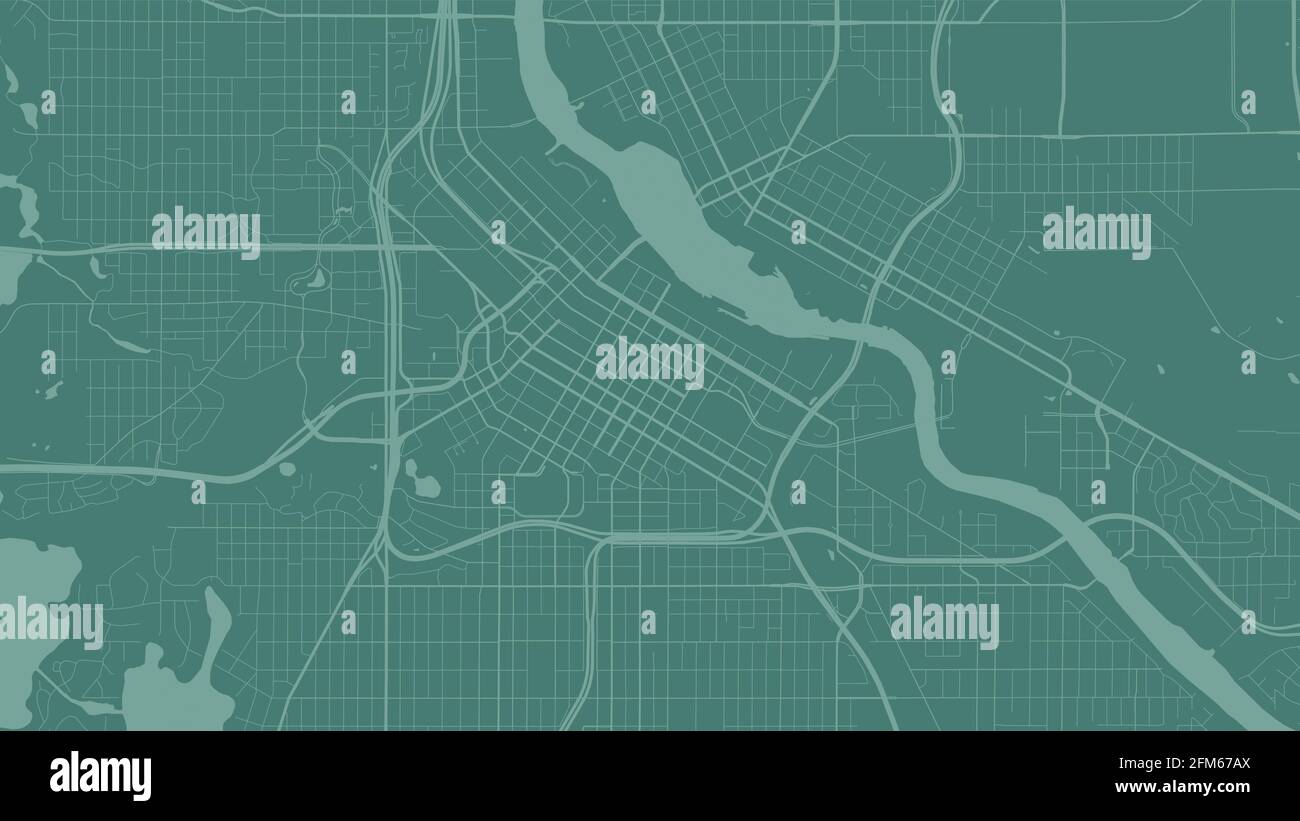 Green Minneapolis Stadtgebiet Vektor Hintergrundkarte, Straßen und Wasser Kartographie Illustration. Breitbild-Proportion, digitale Flat-Design-Streetmap. Stock Vektor