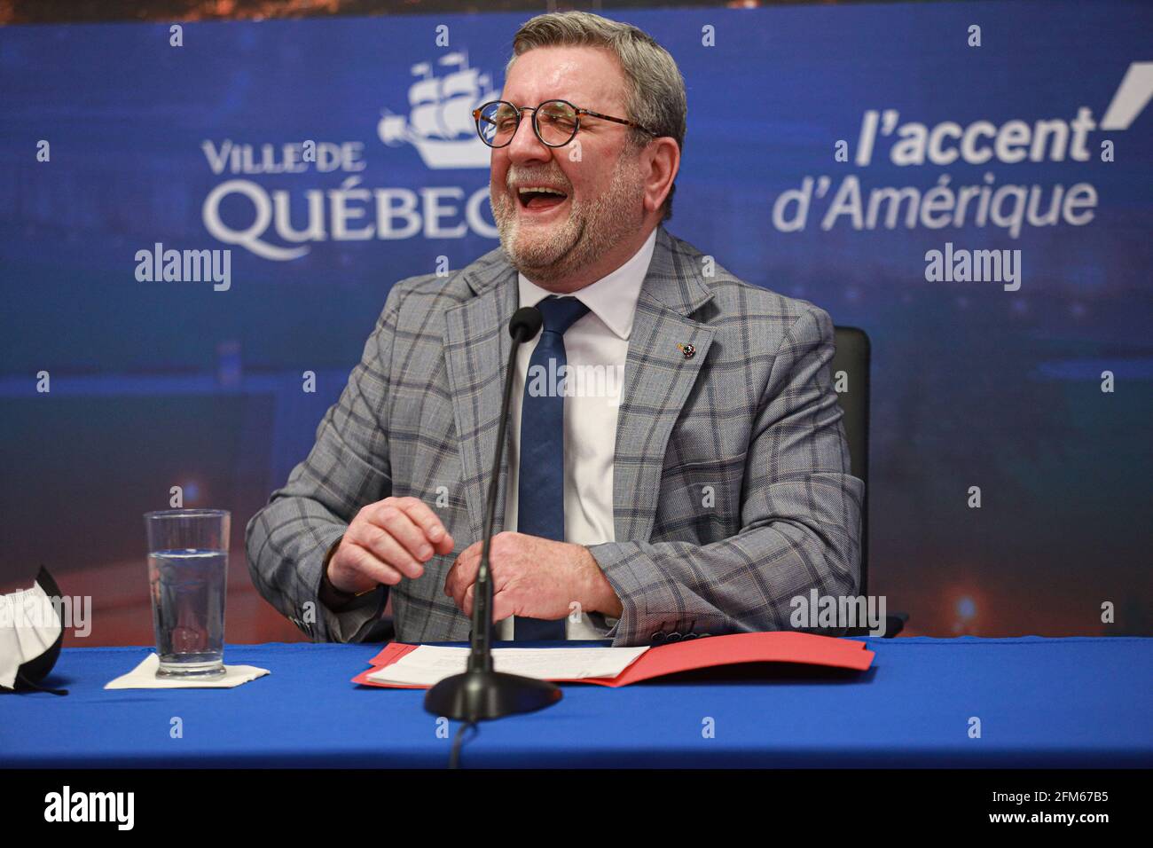 Regis Labeaume annonces wird bei den nächsten Kommunalwahlen während einer Pressekonferenz am Mittwoch, dem 5. Mai 2021, kein weiteres Mandat als Bürgermeister der Stadt Quebec beantragen. Stockfoto