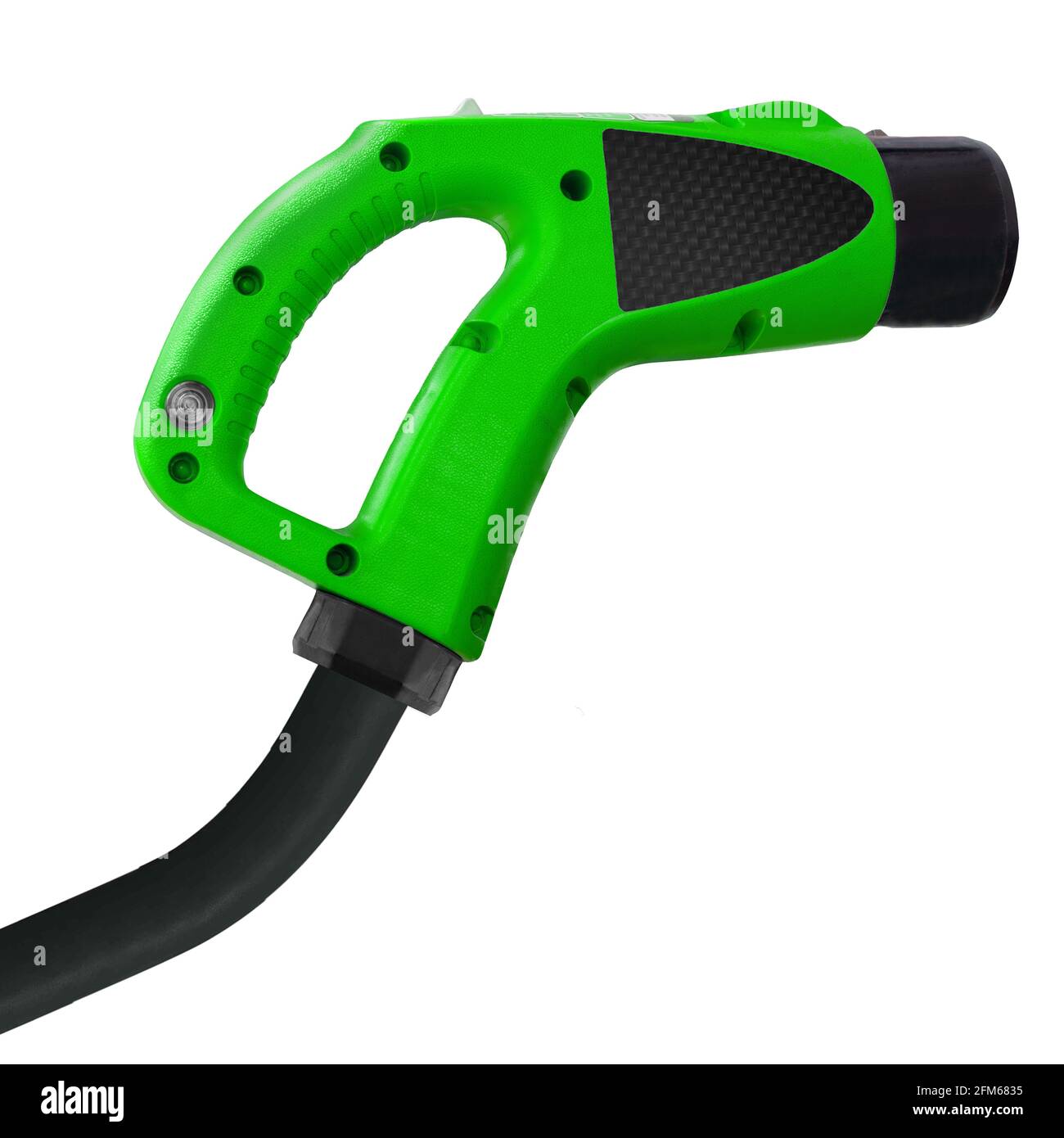 Elektroauto laden, grün ev. Waffe aufladen - isoliert auf weißem Hintergrund. Stockfoto