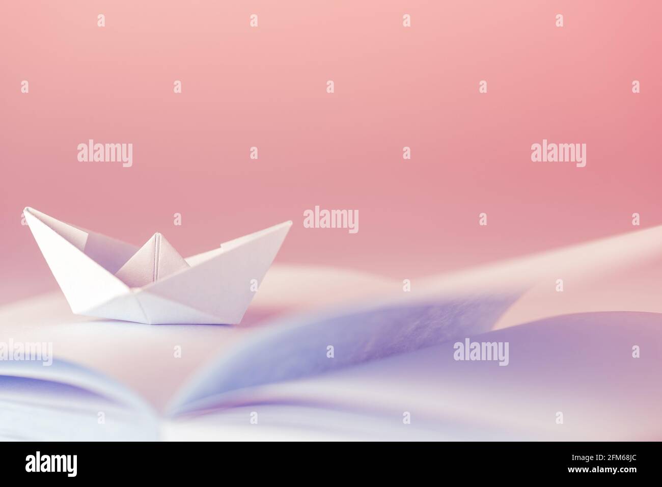 Origami, Papierboot auf Blatt Stockfoto