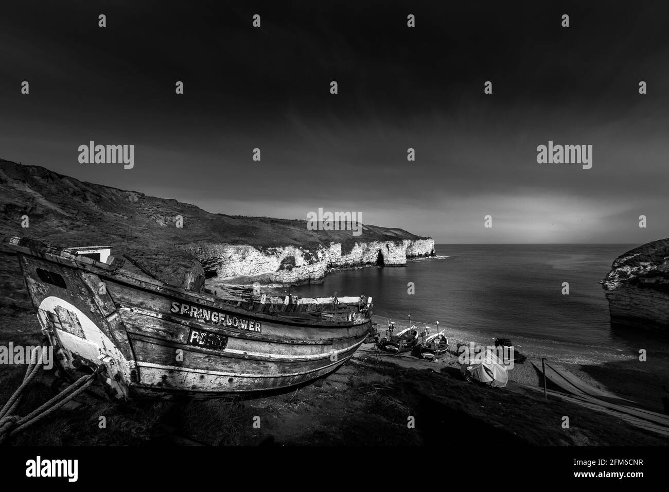 Flamborough Head North Landing in Schwarz und Weiß Stockfoto