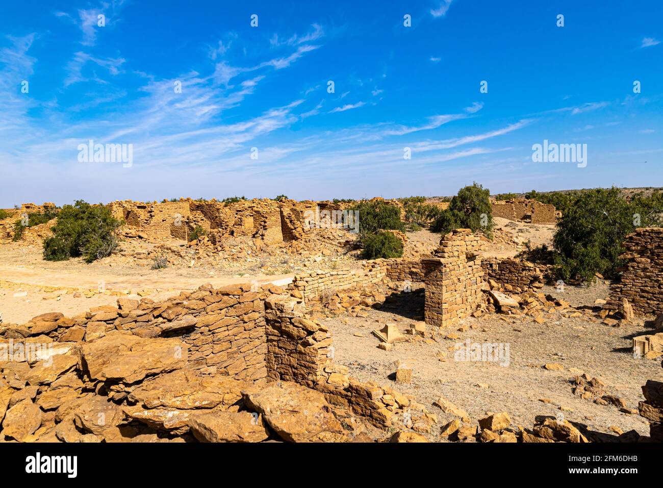 Blick auf das verlassene Dorf Kuldhara in der Nähe von jaisalmer, Rahasthan, indien. Stockfoto