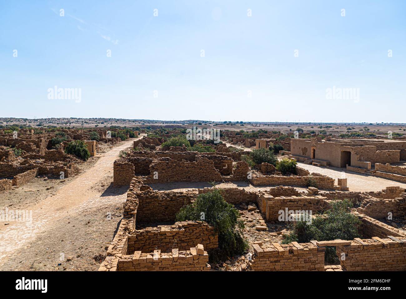 Blick auf das verlassene Dorf Kuldhara in der Nähe von jaisalmer, Rahasthan, indien. Stockfoto