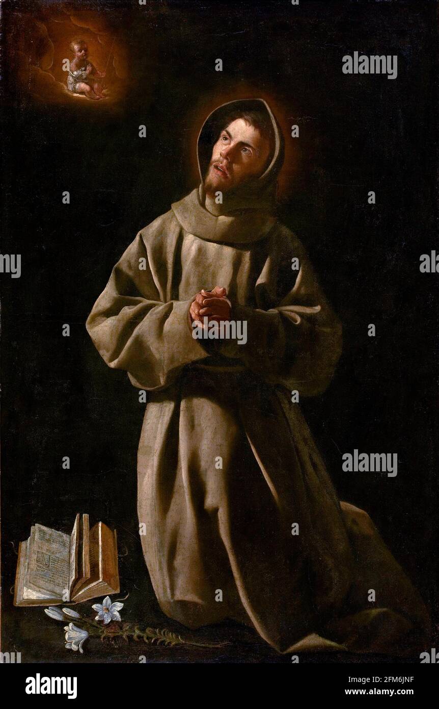 Der Heilige Antonius. Gemälde mit dem Titel "Erscheinung des Jesuskindes an den heiligen Antonius von Padua" von Francisco de Zurbarán (1627-1630), Öl auf Leinwand, c. 1627-30 Stockfoto