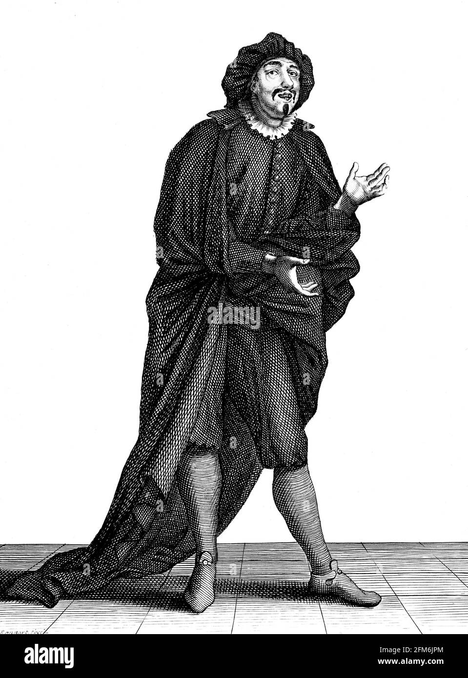 Scaramouche. Porträt eines Schauspielers als Scaramouche, Stich von Nichola Bonnart, Ende 17./Anfang 18. Jahrhundert Stockfoto