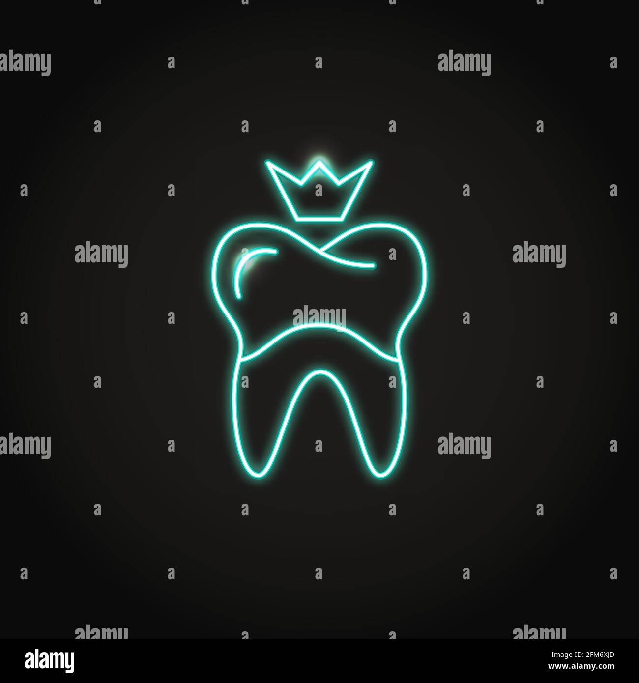 Neon Dental Crown Icon im Line Style. Symbol für kieferorthopädische Behandlung. Vektorgrafik Stomatologie. Stock Vektor