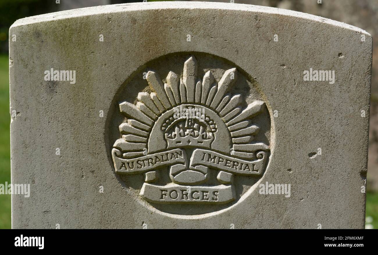 Die Streitkräfte des australischen Imperats befinden sich auf einem Kriegsgrab in Worcestershire, Großbritannien Stockfoto