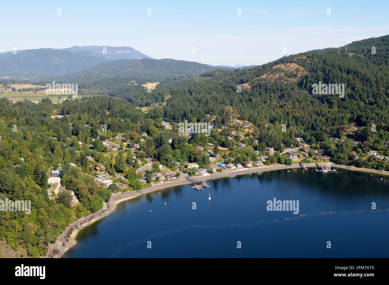 Luftfoto von Maple Bay, Vancouver Island, British Columbia, Kanada. Stockfoto