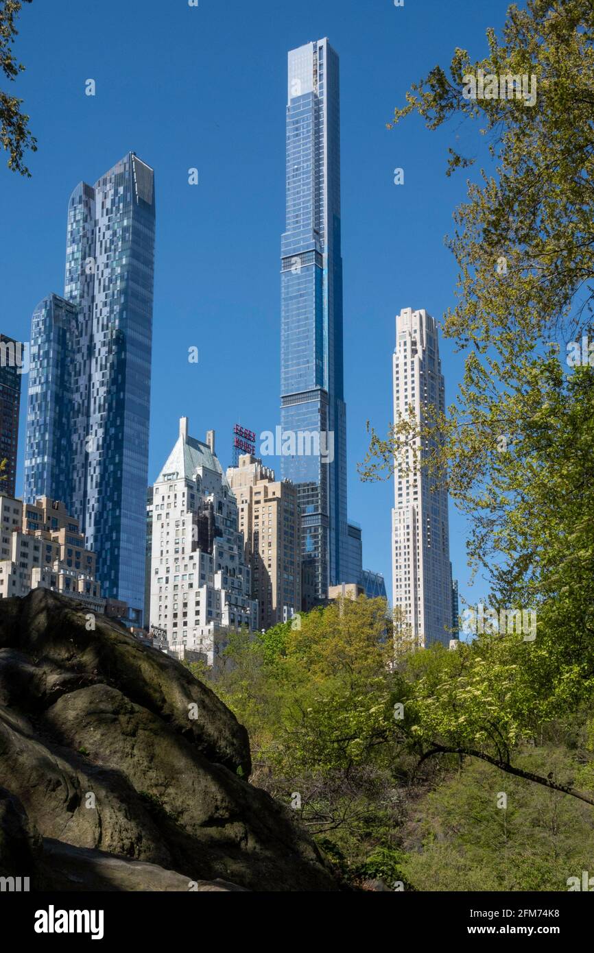 Midtown Skyline mit Supertall Condos, vom Central Park aus gesehen Stockfoto