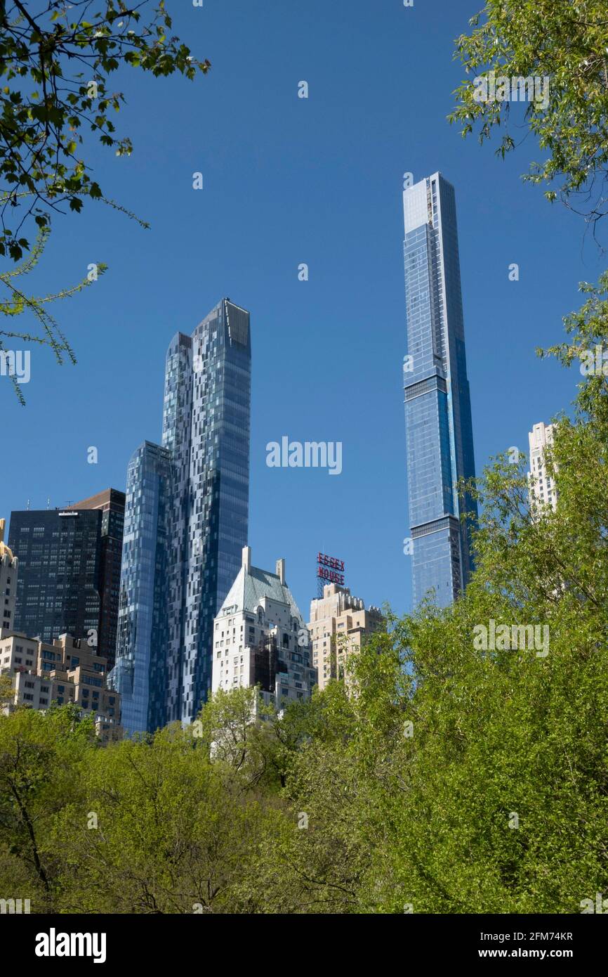 Midtown Skyline mit Supertall Condos, vom Central Park aus gesehen Stockfoto