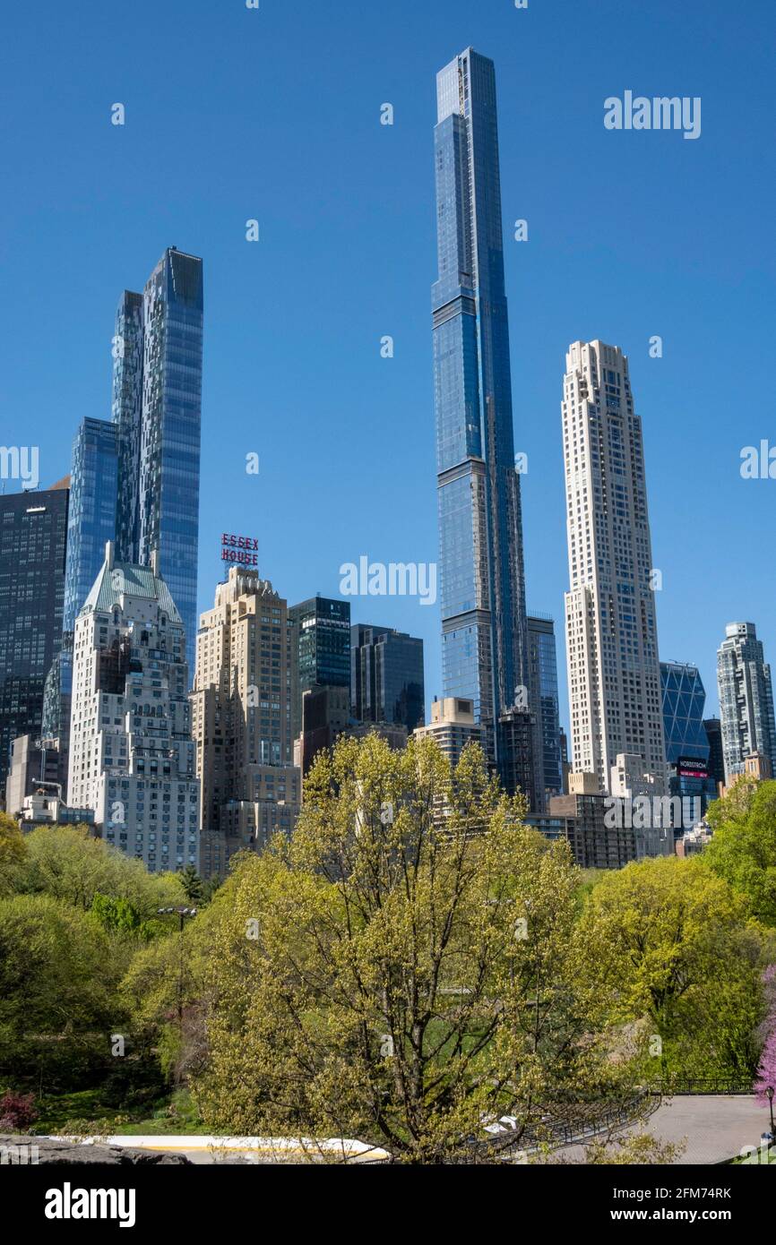 Midtown Skyline mit Supertall Condos, vom Central Park aus gesehen Stockfoto