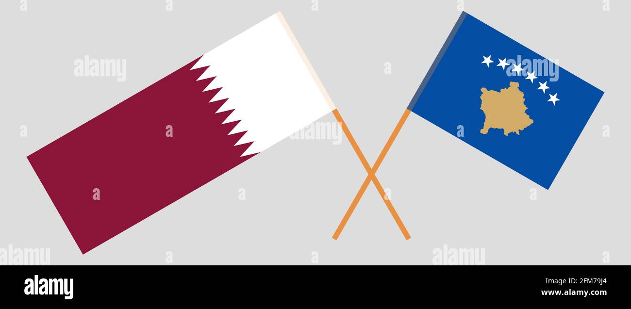 Gekreuzte Flaggen von Kosovo und Katar. Offizielle Farben. Korrektes Verhältnis. Vektorgrafik Stock Vektor