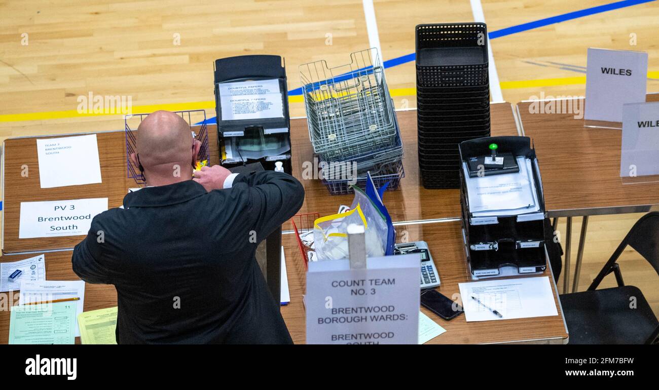 Brentwood Essex 6. Mai 2021 Covid Safe County Council election count at the Brentwood Center, Brentwood, Essex, Credit: Ian Davidson/Alamy Live News Stockfoto