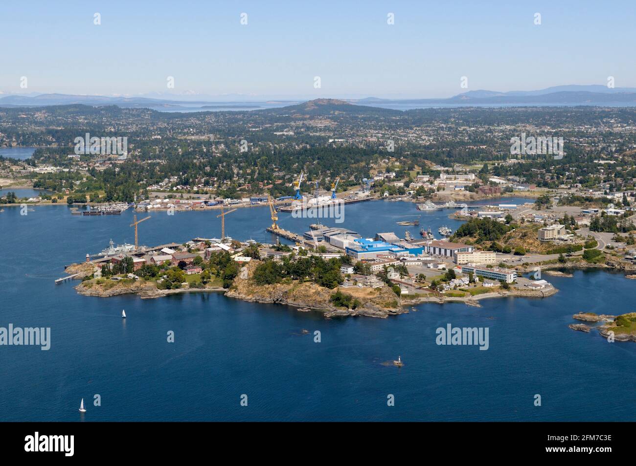 Luftaufnahme von Esquimalt Harbour, Vancouver Island, British Columbia, Kanada. Stockfoto
