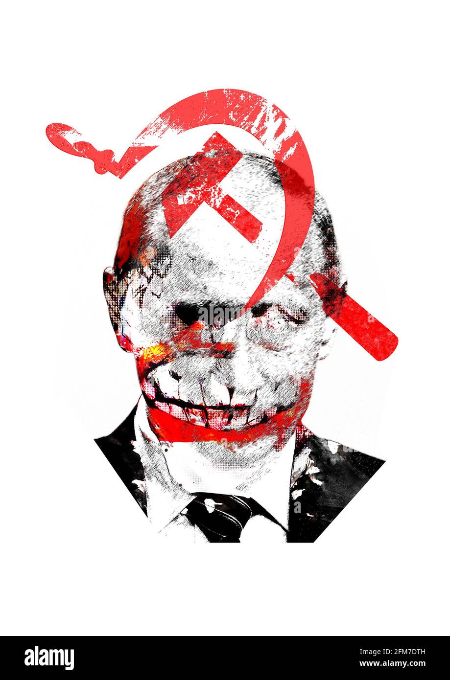 Putin. Anführer, Tyrannen. Tod, Gewalt, Blut. Totalitäres Sowjetregime. Sichel und Hammer. Poster Stockfoto