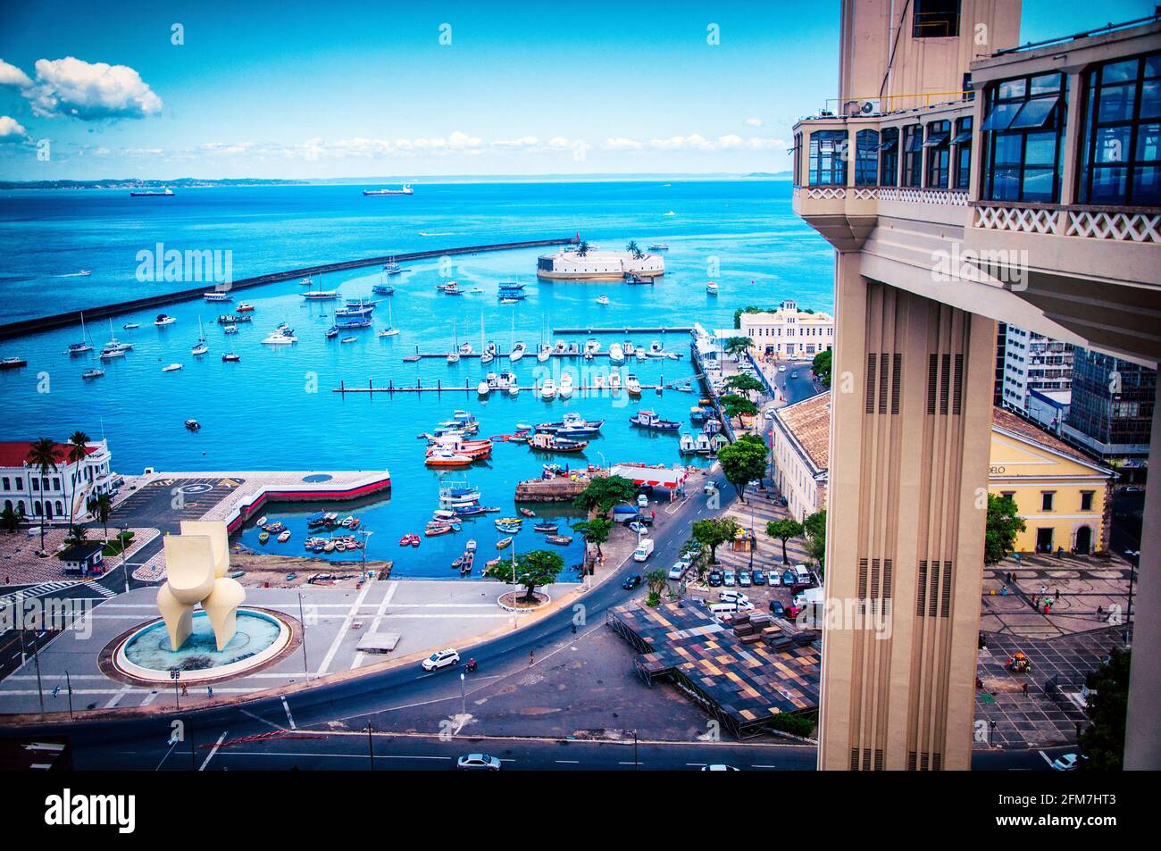 Lacerda Elevator and Central Market - Panoramaaussicht. Salvador de Bahia, Brasilien. Stockfoto