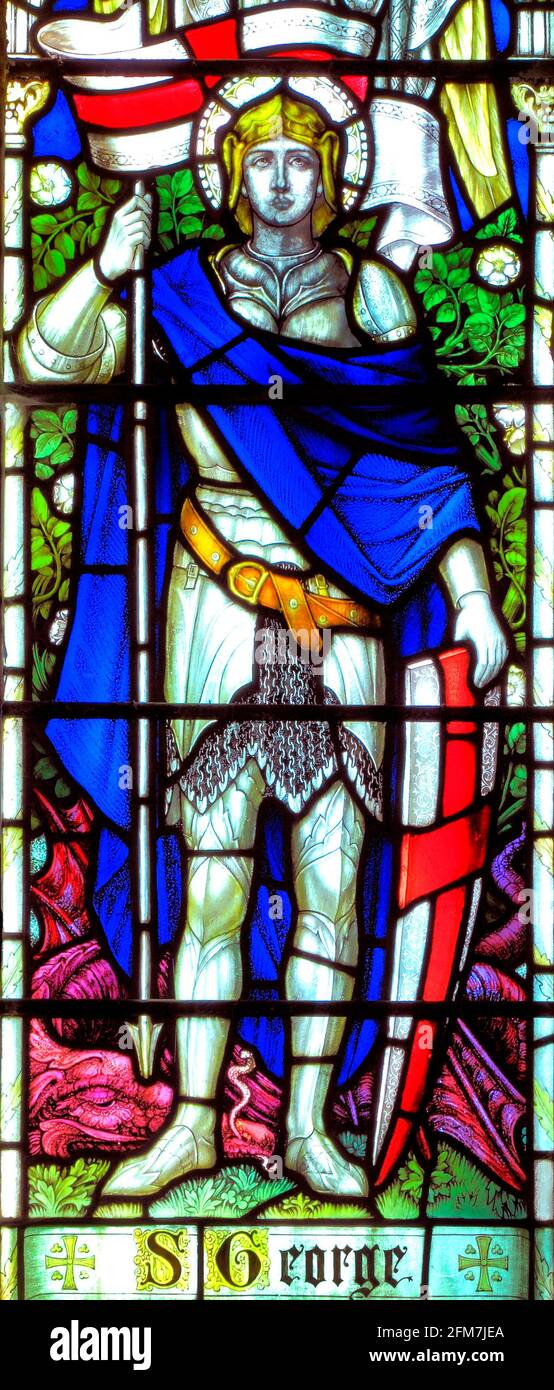 St. George, Glasfenster, All Saints Church, Warham, Norfolk, England, UK, Englisch Schule, dem frühen 20. Jahrhundert. Stockfoto