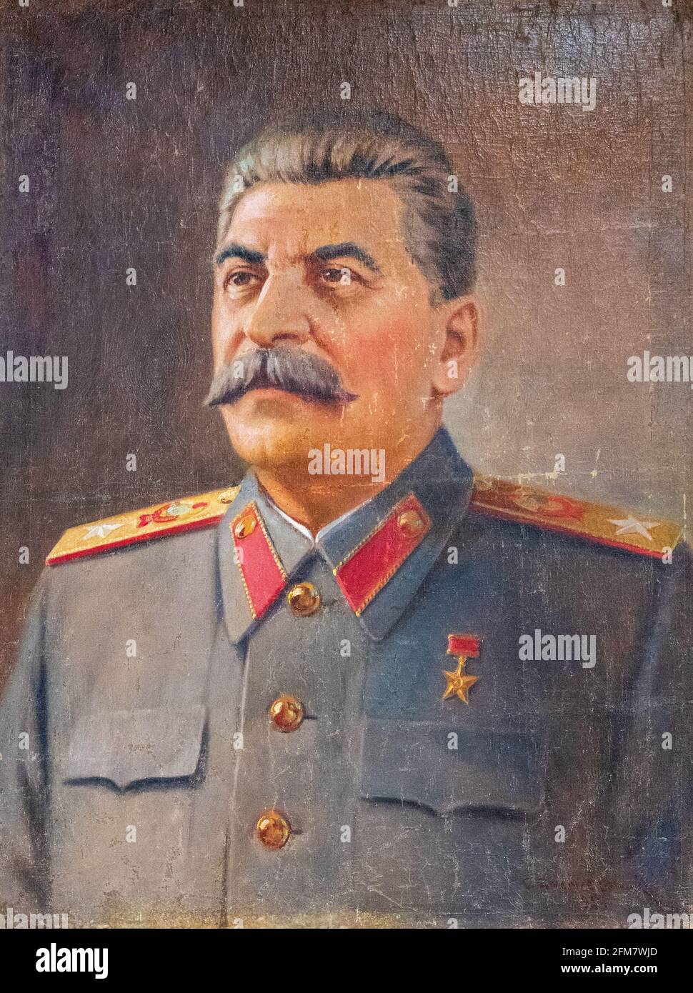 Stalin altes Ölgemälde, russischer Revolutionär, Politiker und Politologe, Generalsekretär der Kommunistischen Partei der Sowjetunion Stockfoto
