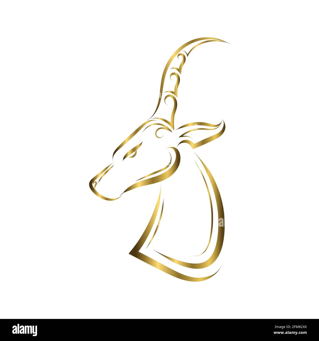 Goldlinie Kunst der Impala Kopf. Gute Verwendung für Symbol, Maskottchen, Symbol, Avatar, Tattoo, T-Shirt-Design, Logo oder ein beliebiges Design. Stock Vektor