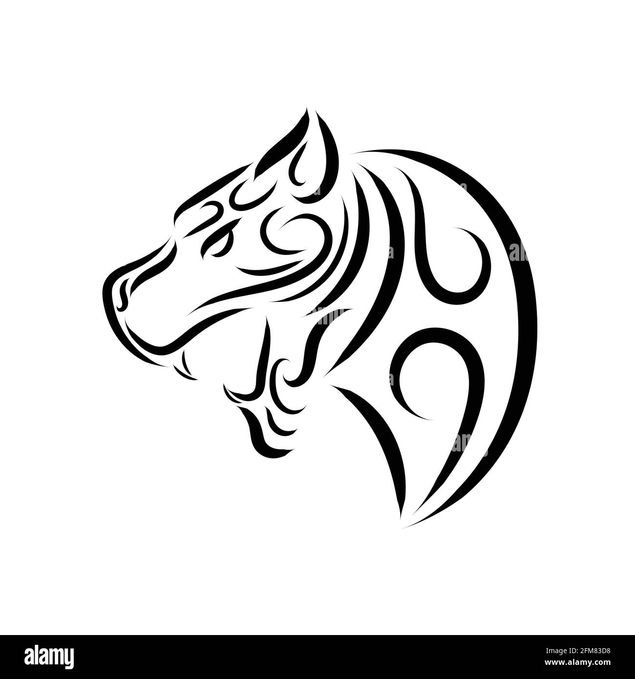 Schwarz-weiße Linienkunst des Tigers. Gute Verwendung für Symbol, Maskottchen, Symbol, Avatar, Tattoo, T-Shirt-Design, Logo oder ein beliebiges Design. Stock Vektor