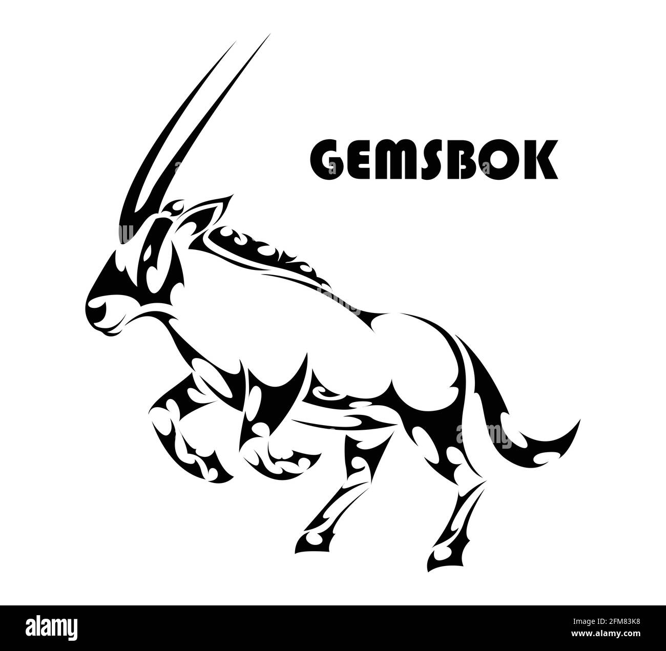 Vektordarstellung eines Gemsbok, der zwei Vorderbeine hebt, um sich auf den Lauf vorzubereiten. Es sieht stark und kraftvoll aus. Geeignet für die Verwendung in Logos oder Dekorationen. Stock Vektor