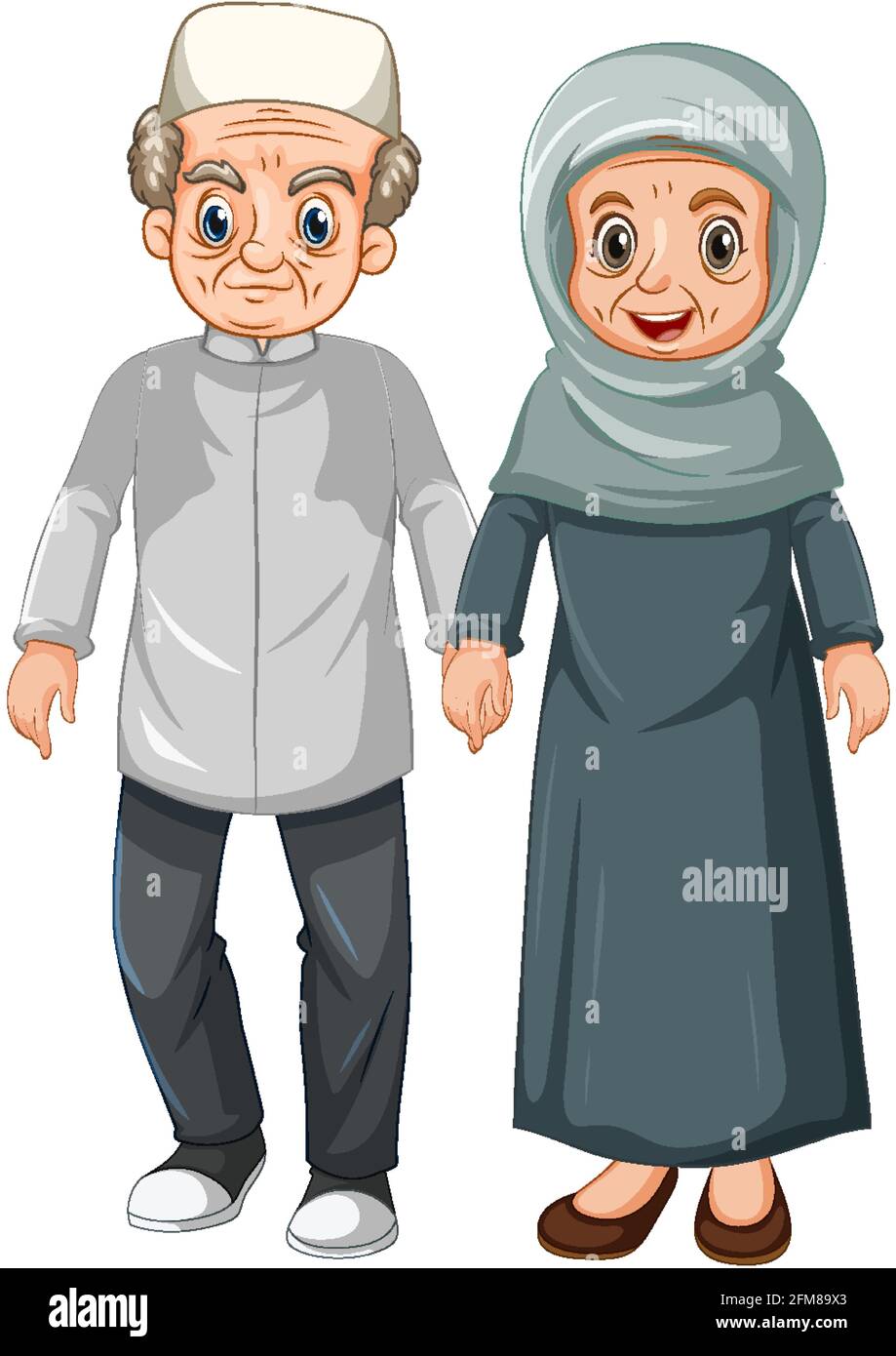 Ältere muslimische Paar Cartoon Figur Illustration Stock Vektor
