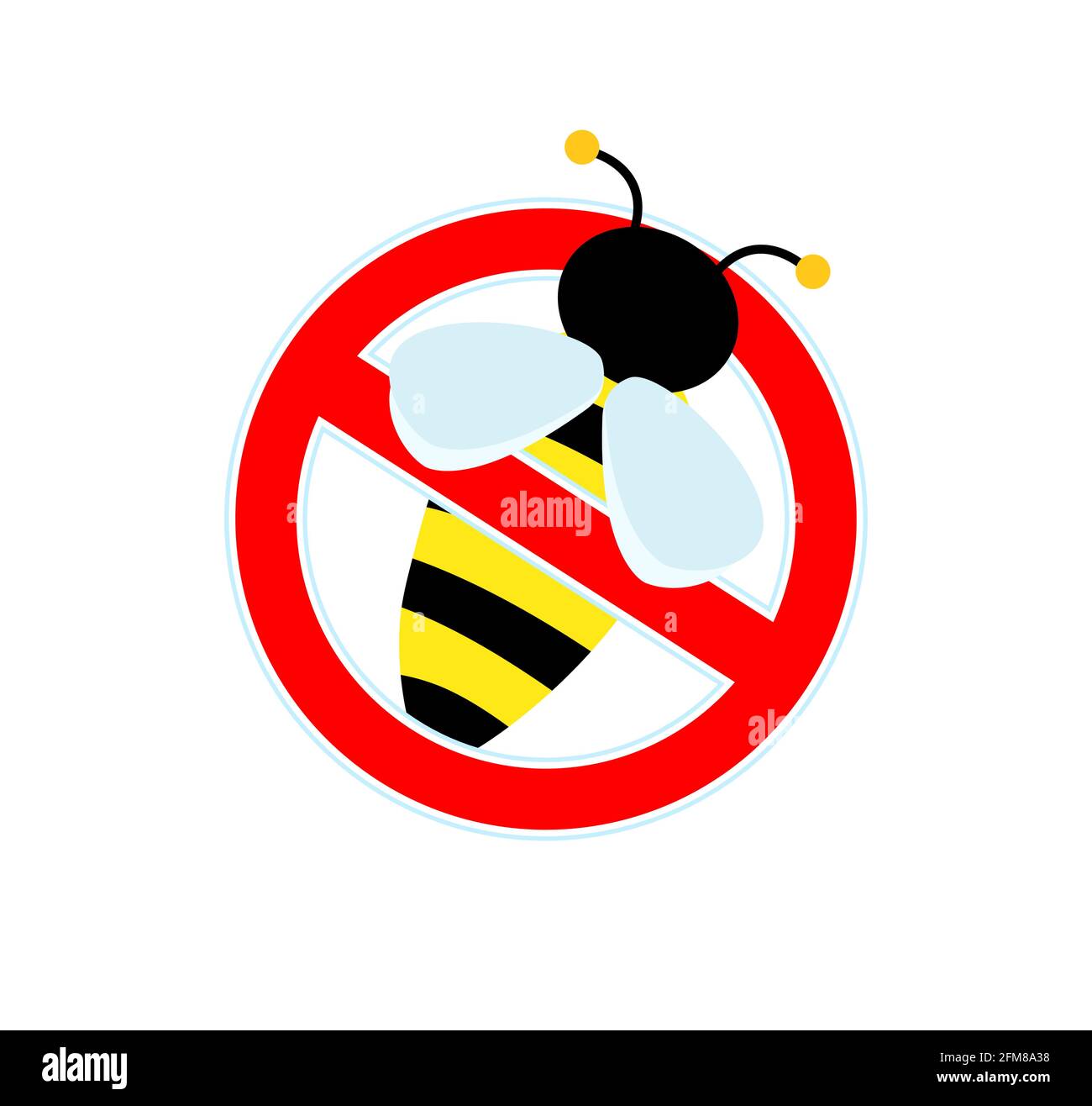 Stoppschild, achten Sie auf Bienen oder Wespen. Rotes Schild kein Honig. Cartoon Honigbiene oder Wespe. Vektordarstellung auf weißem Hintergrund isoliert. Stock Vektor