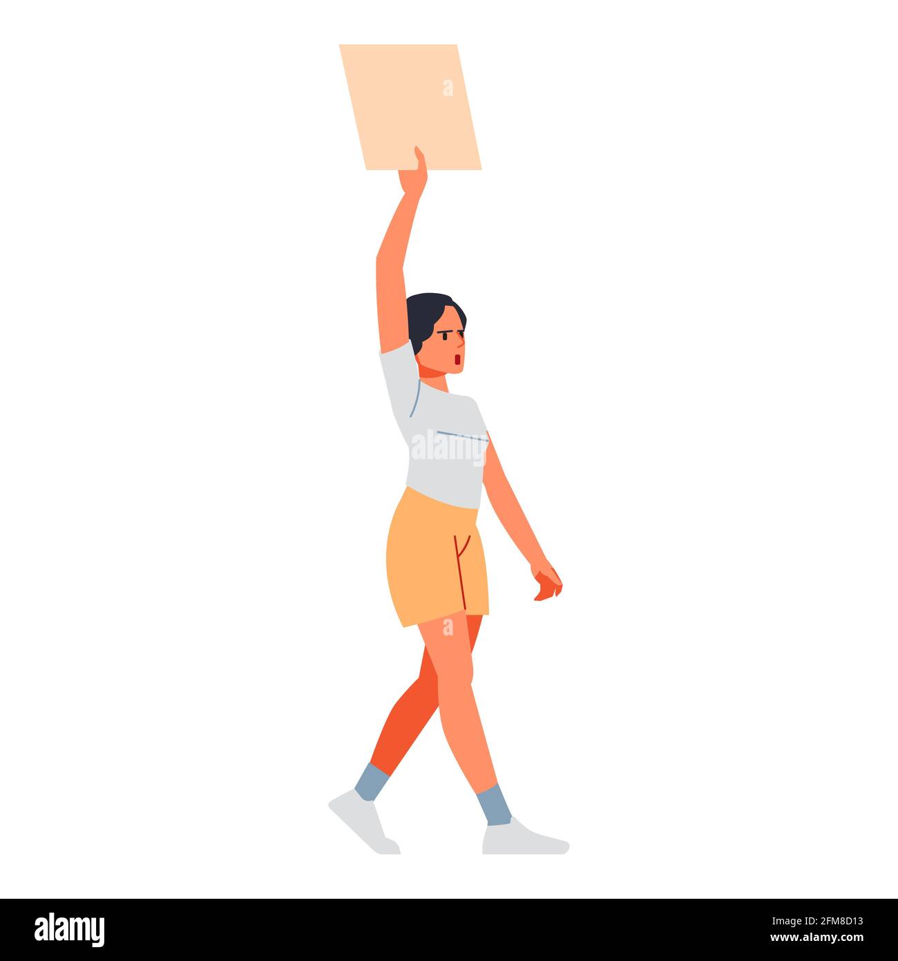 Junge Aktivistin Protestiert Mit Banner Und Schreit Wütend. Weibliche Protestierenden Charakter, Empowerment Movement, International Women Day Flat Stock Vektor