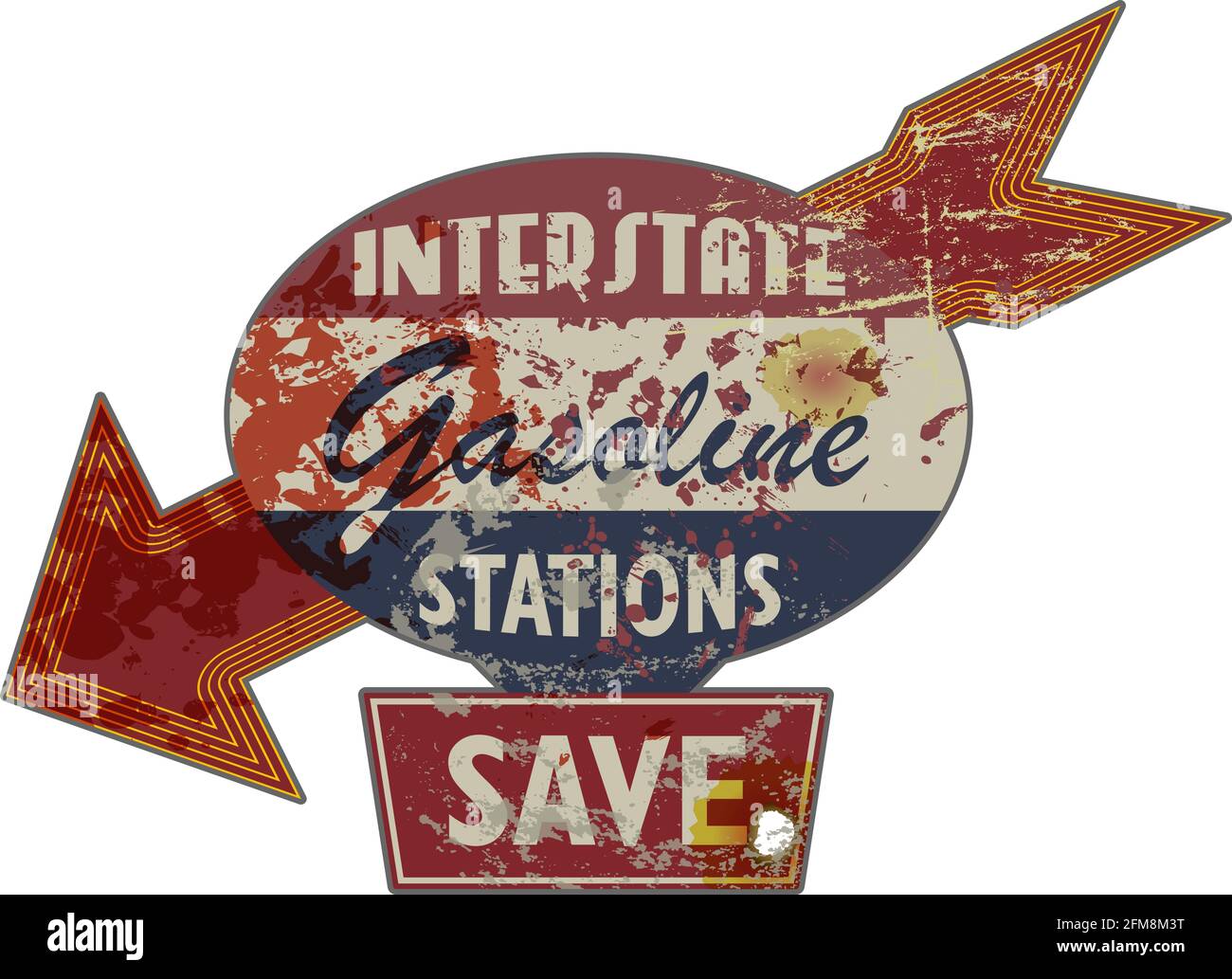 Vintage grungy amerikanischen Autobahn-Tankstelle Zeichen, retro notleidend und verwittert Vektor-Illustration Stock Vektor
