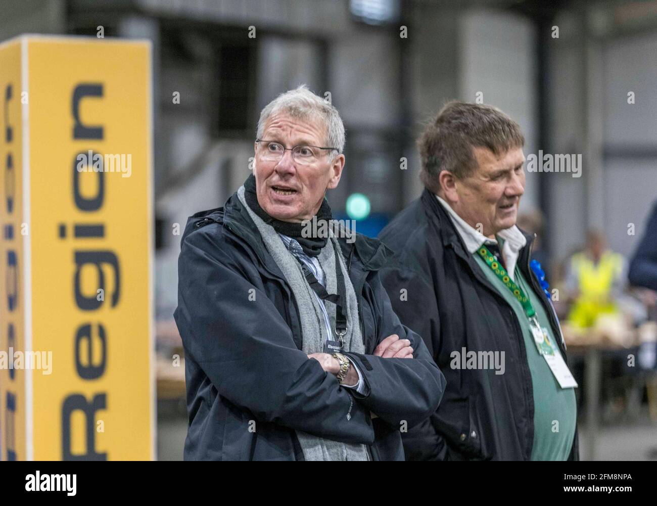 Edinburgh, Großbritannien. 07. Mai 2021 im Bild: Alba Party List Candidate, Kenny MacAskill MPL. Die Zählung für die schottische Parlamentswahl in der Region Lothian 2021, die im Royal Highland Centre in Edinburgh stattfindet. Kredit: Rich Dyson/Alamy Live Nachrichten Stockfoto