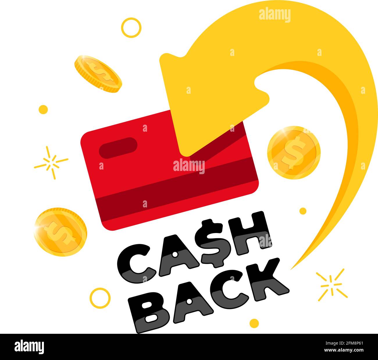 Konzept des Cashback-Treueprogramms. Kredit- oder Debitkarte mit zurückgesandten Münzen auf das Bankkonto. Design des Refund Money Service. Bonus Cash Back Symbol Vektor Illustration Stock Vektor